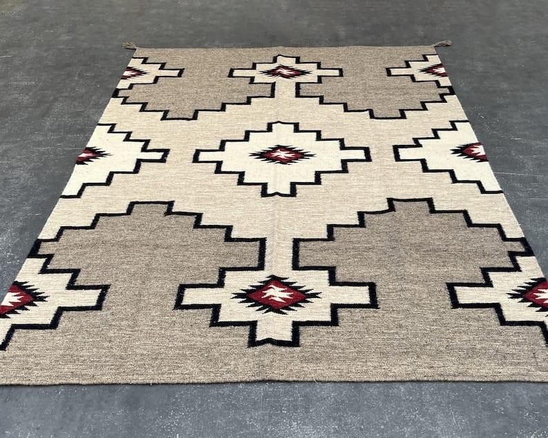Southwestern Navajo Kilim Wool Rug Handwoven Native American Aztec Wool Area Rug