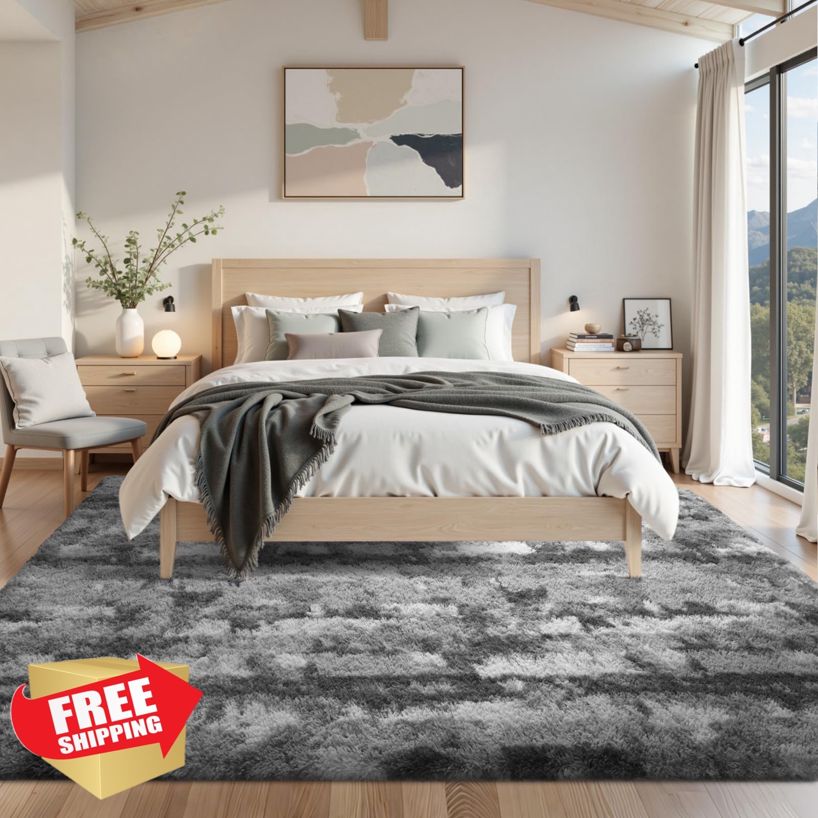LòutiRoot Home 6×9 Grey White Shaggy Rug