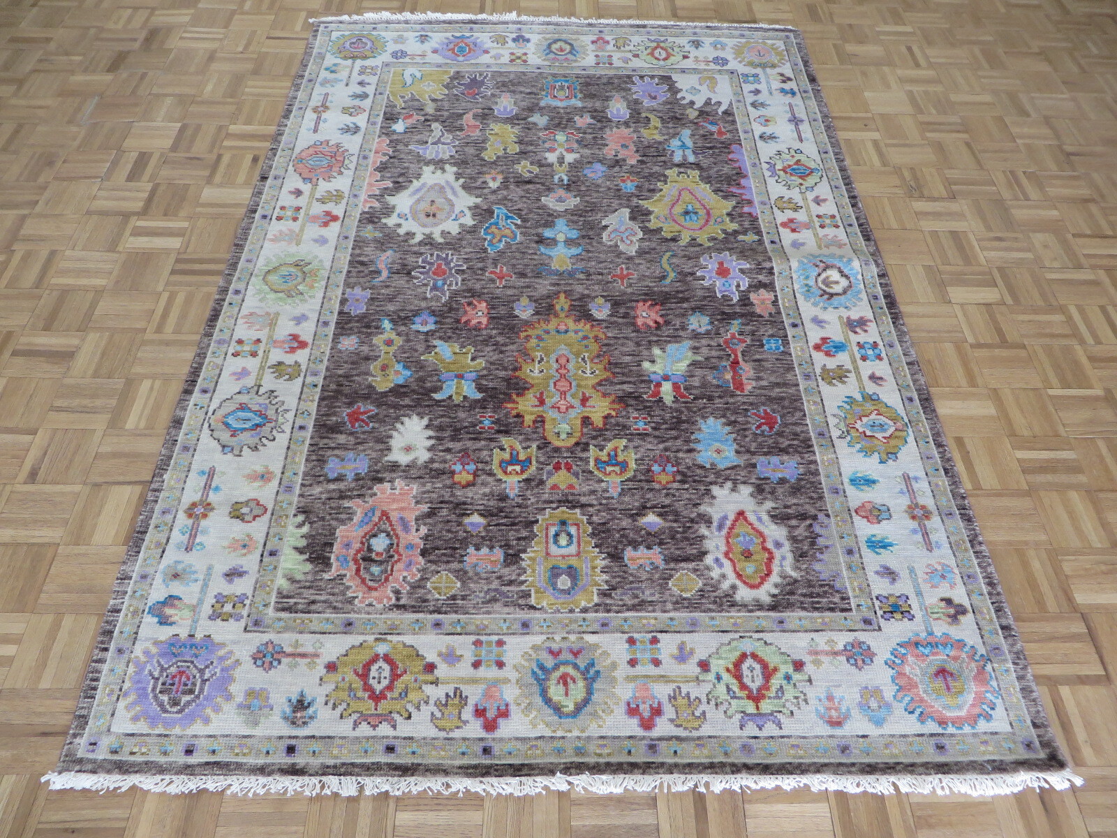 6 x 8’10 Hand Knotted Brown Colorful Turkish Oushak Oriental Rug G13200