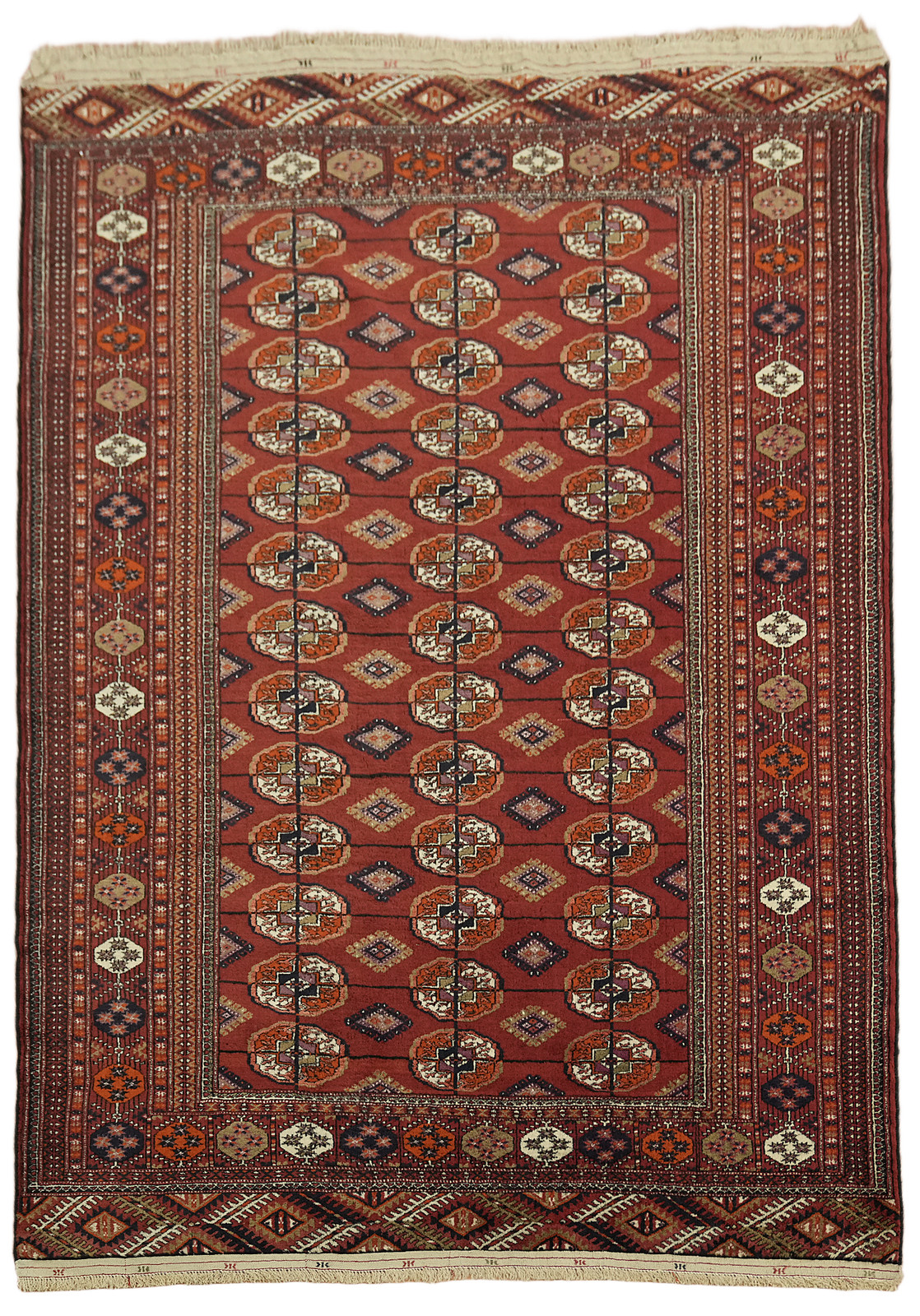 Geometric 5×6 Wool Traditional Oriental Rug in Rust Red & Ivory