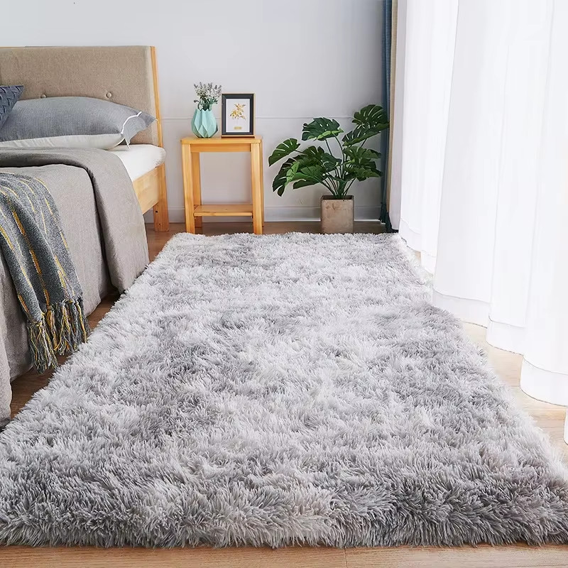 Nordic Ins Silk Hair Tie-Dye Carpet Modern Simple Bedroom Bed Blanket Home Livin