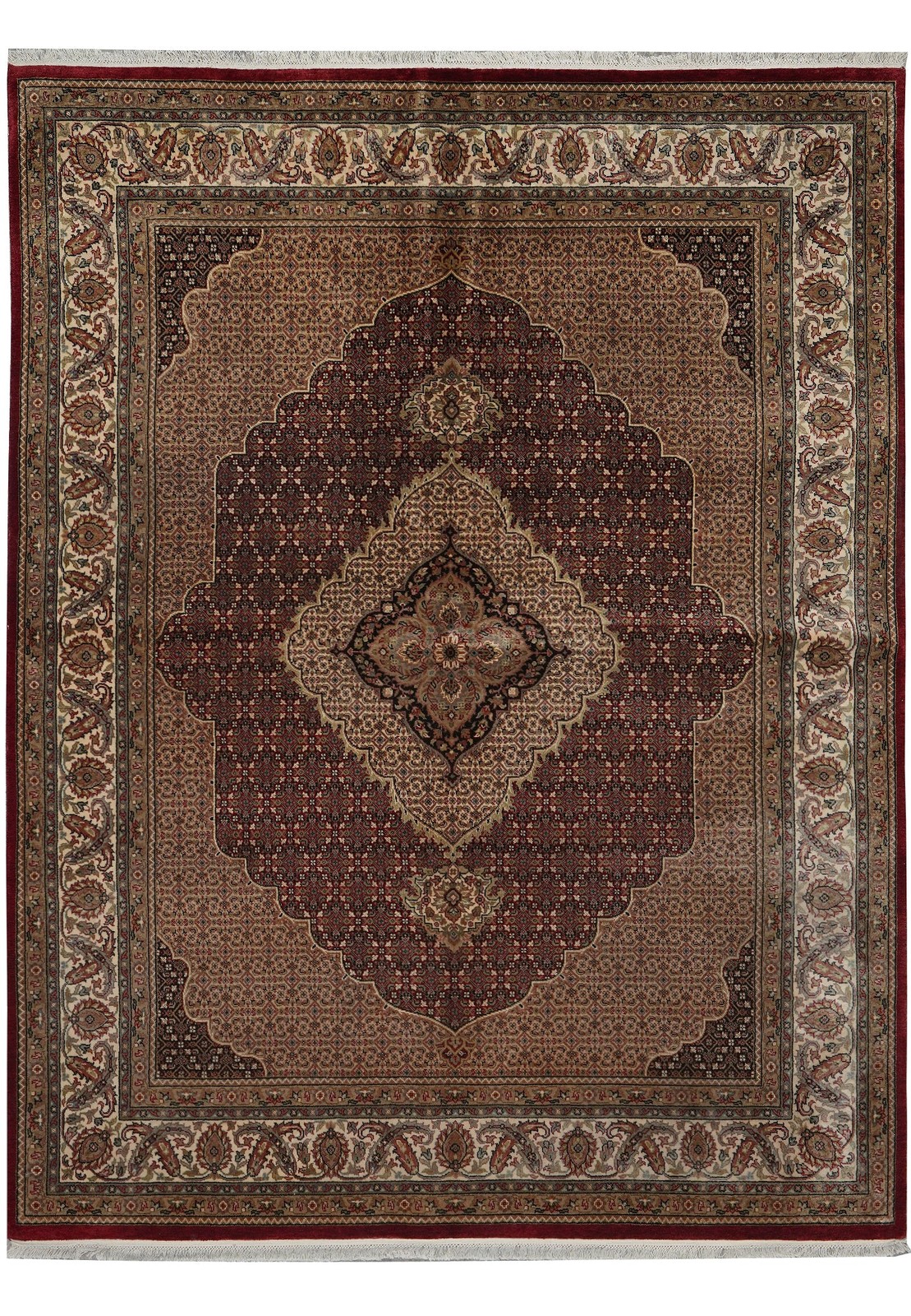 6.6 x 8.3 Wool and Silk Hand-Knotted Tabriiz Mahii Herrati Area Rug #F-3070