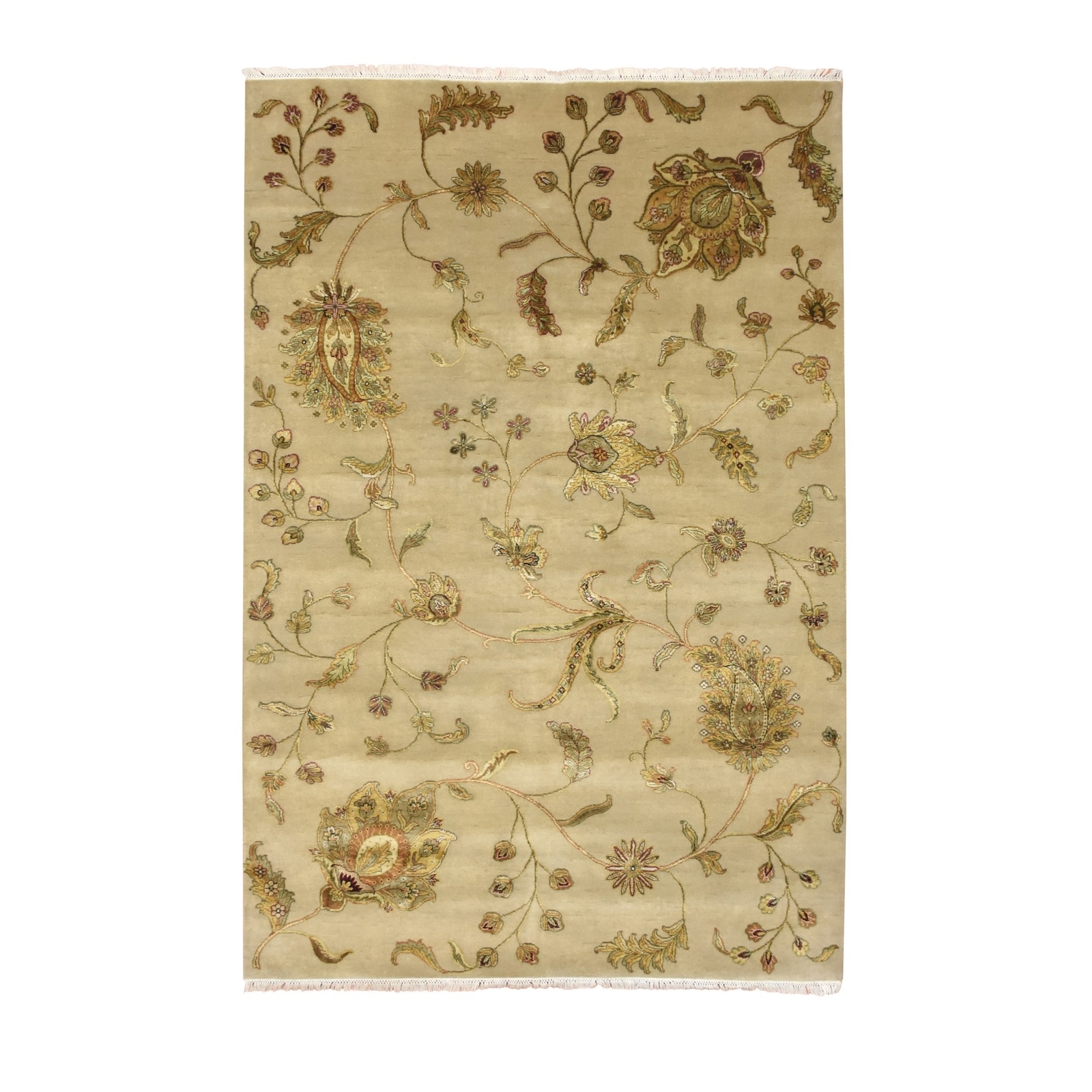 6’x8’10” Brown Hand Knotted Wool and Silk Botanical Design Oriental Rug R75603