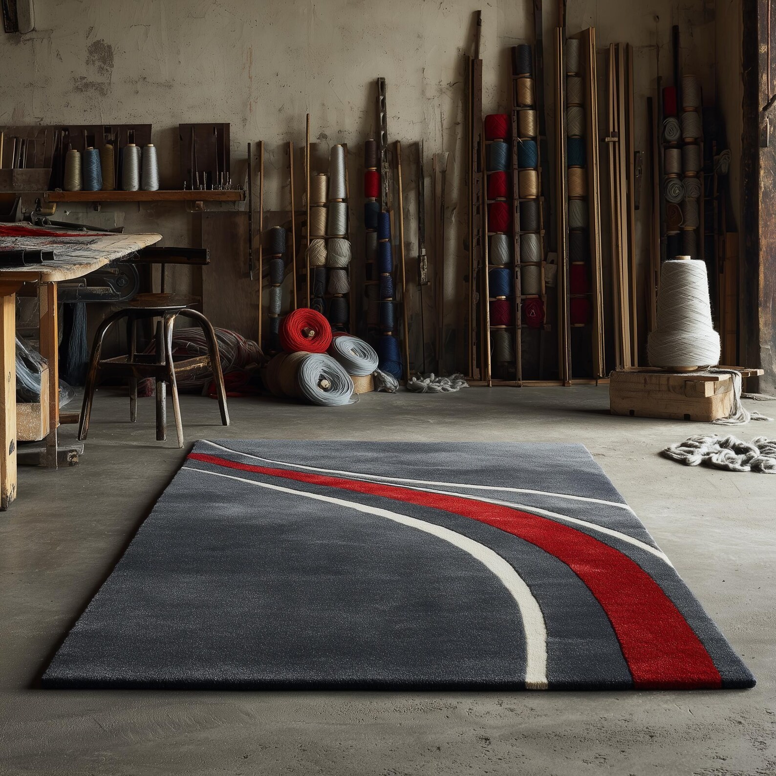 Hand-Tufted Wool Area Rug | Modern Racing Stripe Design Handmade Carpet