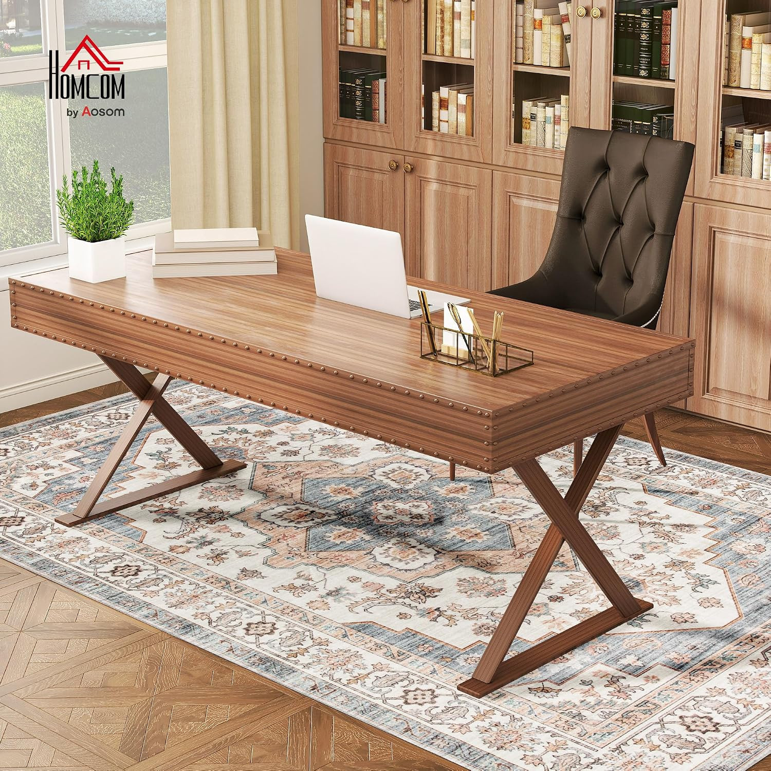 Machine Washable Area Rug 4’X6′ Boho Non-Slip Brown and Light Blue | Vintage Ori