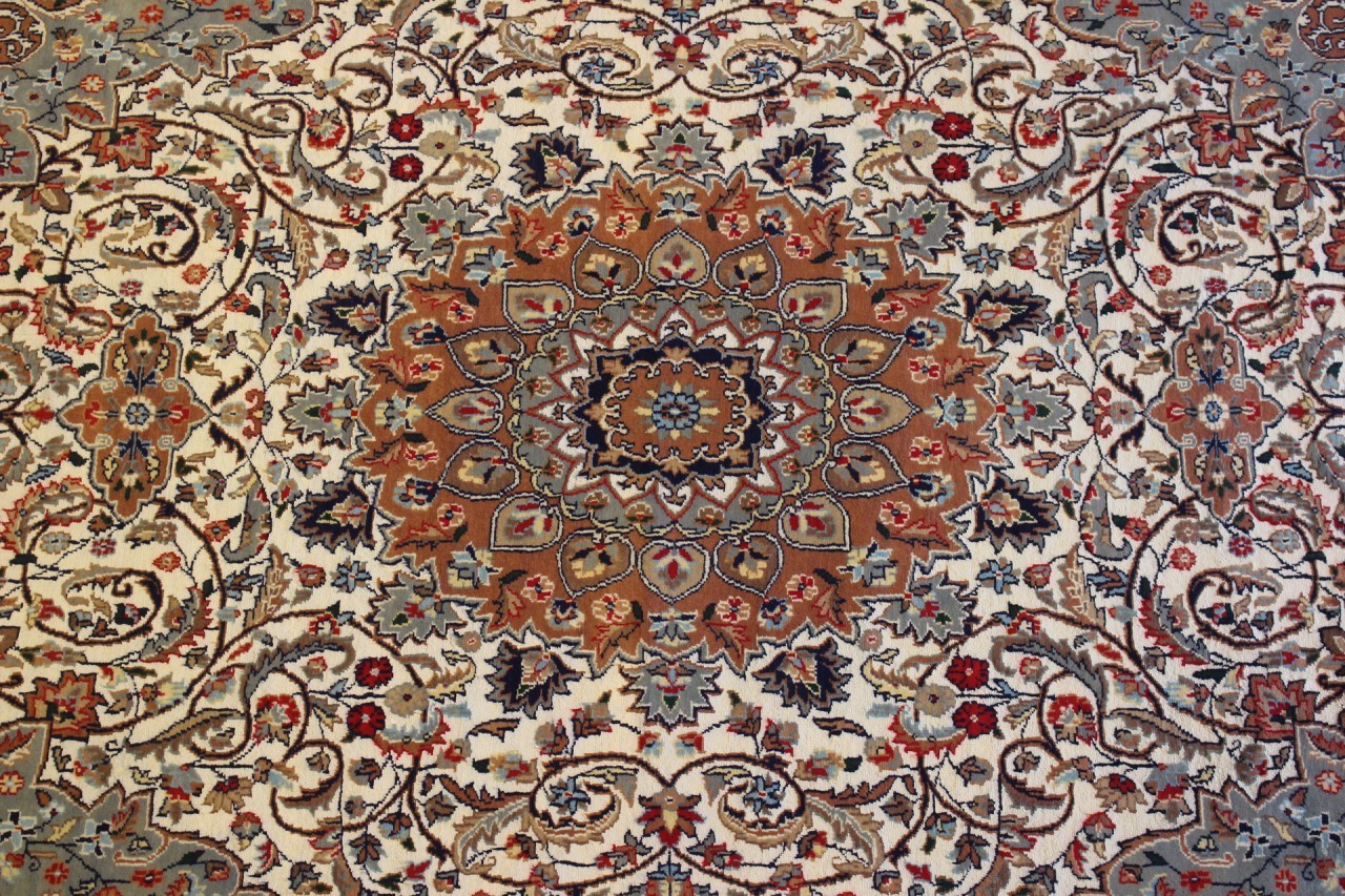 Rugstc 7×10 Senneh Pak Persian Ivory Rug, Hand-Knotted,Ispahan with Silk/Wool