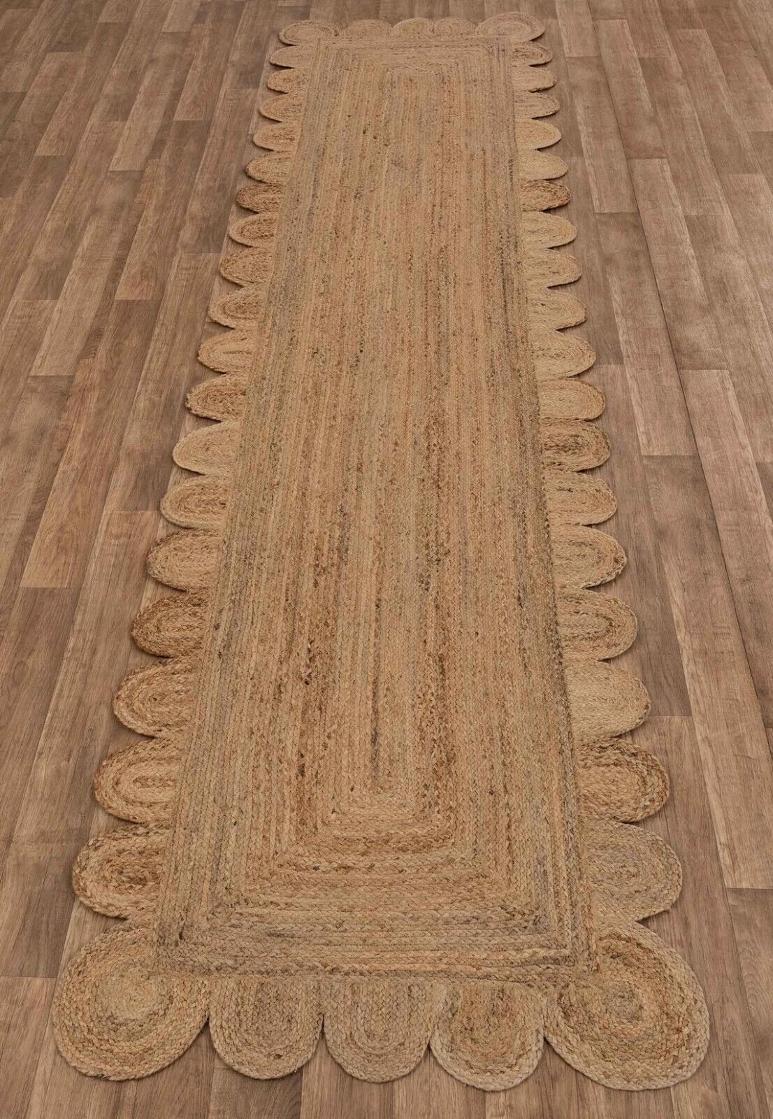 Scallop Rug Natural jute Style Rectangle Living Area Carpet Home Décor Rug Gift