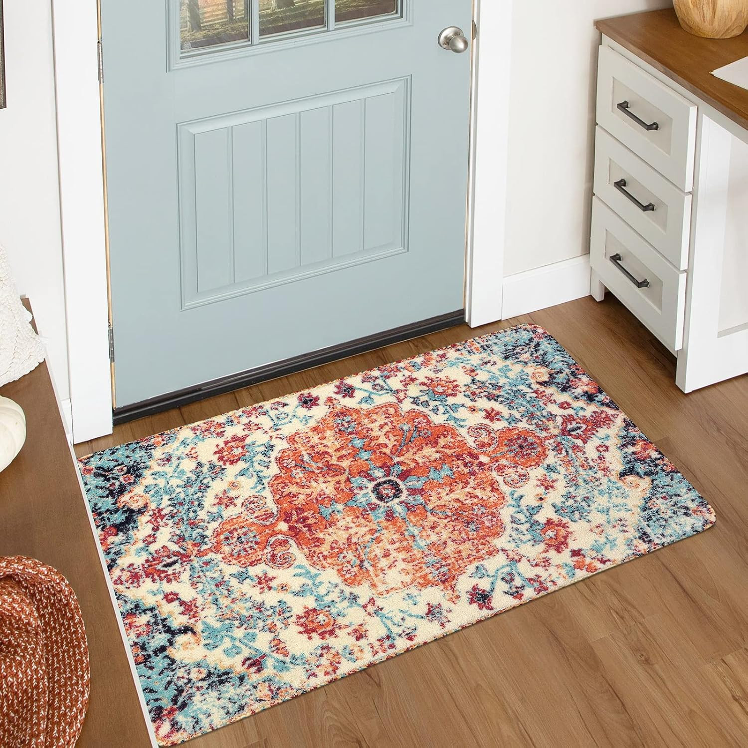 Reine Bohemian Floral Medallion Area Rug – 2X3 Oriental Distressed Small Bath Ru