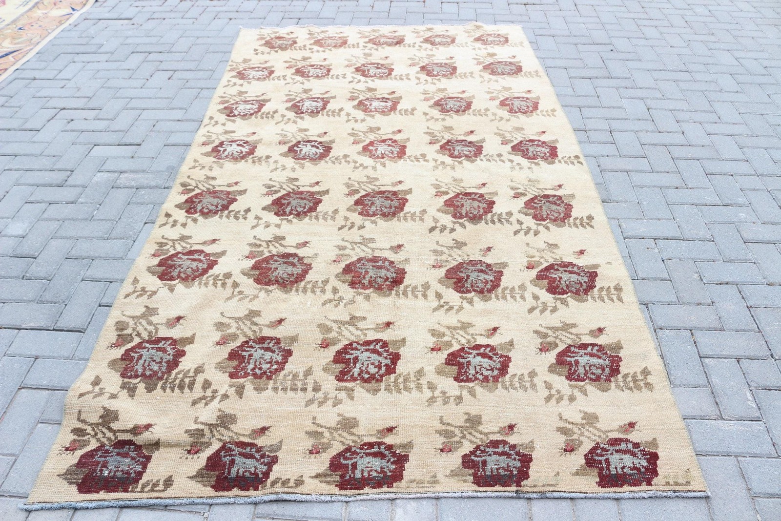 Turkish 5,1×8,9 ft Rug, Large Vintage Rug, Red Beige Moroccan Rug