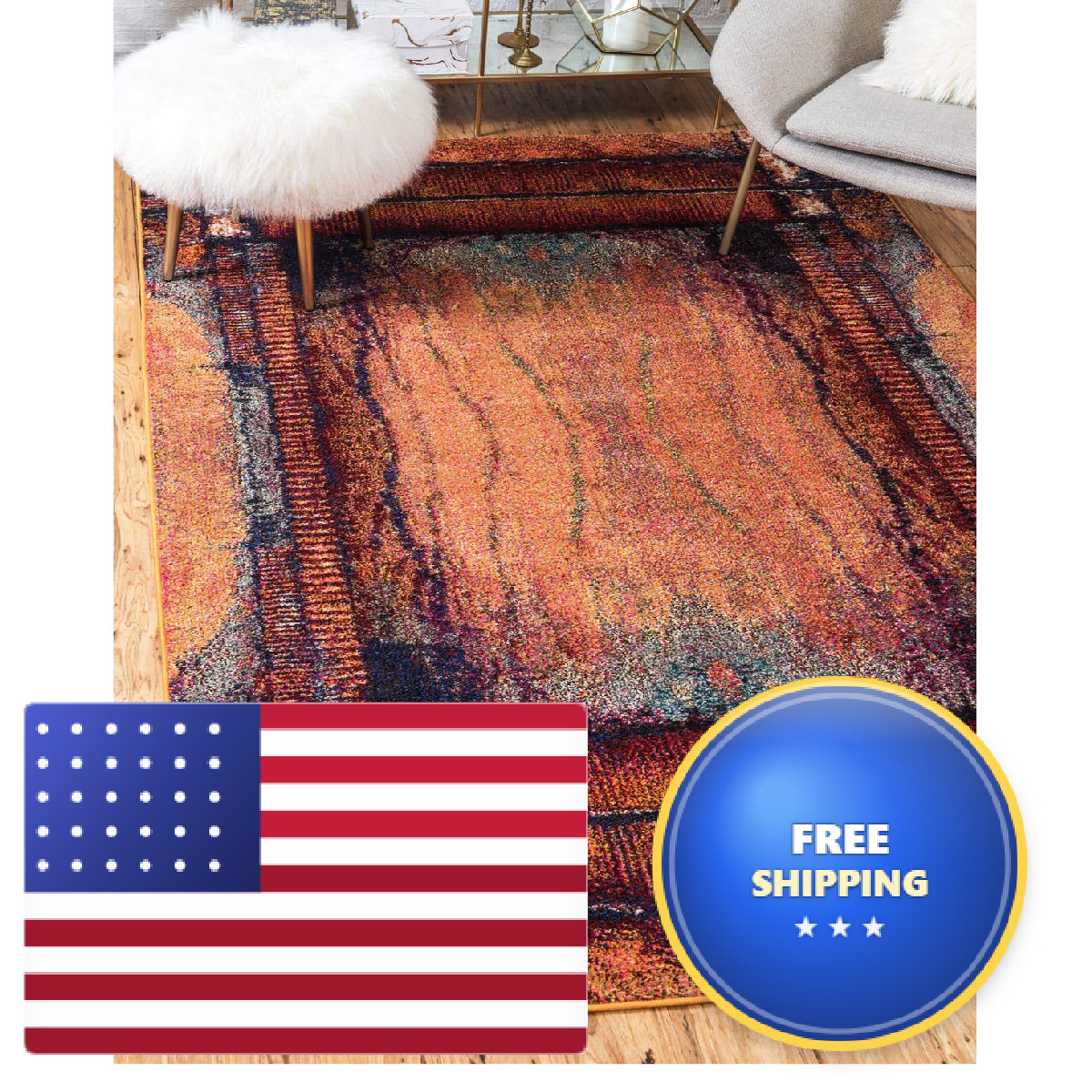 Unique Loom Estrella Collection Rustic Distressed Modern Abstract Area Rug 3 3