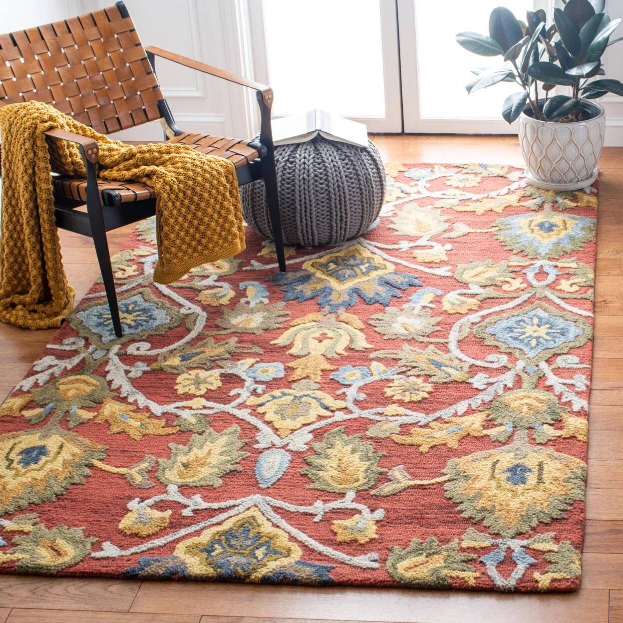 SAFAVIEH Blossom BLM402Q Handmade Red / Multi Rug Area Rug 8×10 6×9