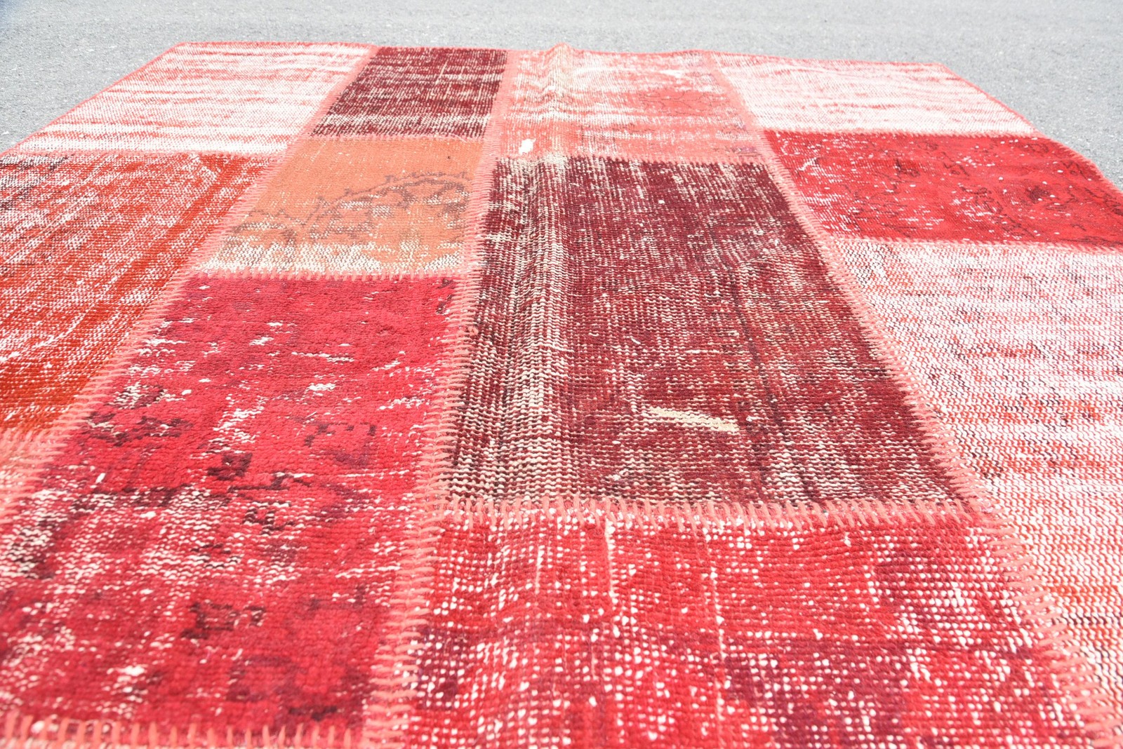 Turkish Large Rug, 5,2×8 ft Vintage Rug, Red Patchwork Wool Rug