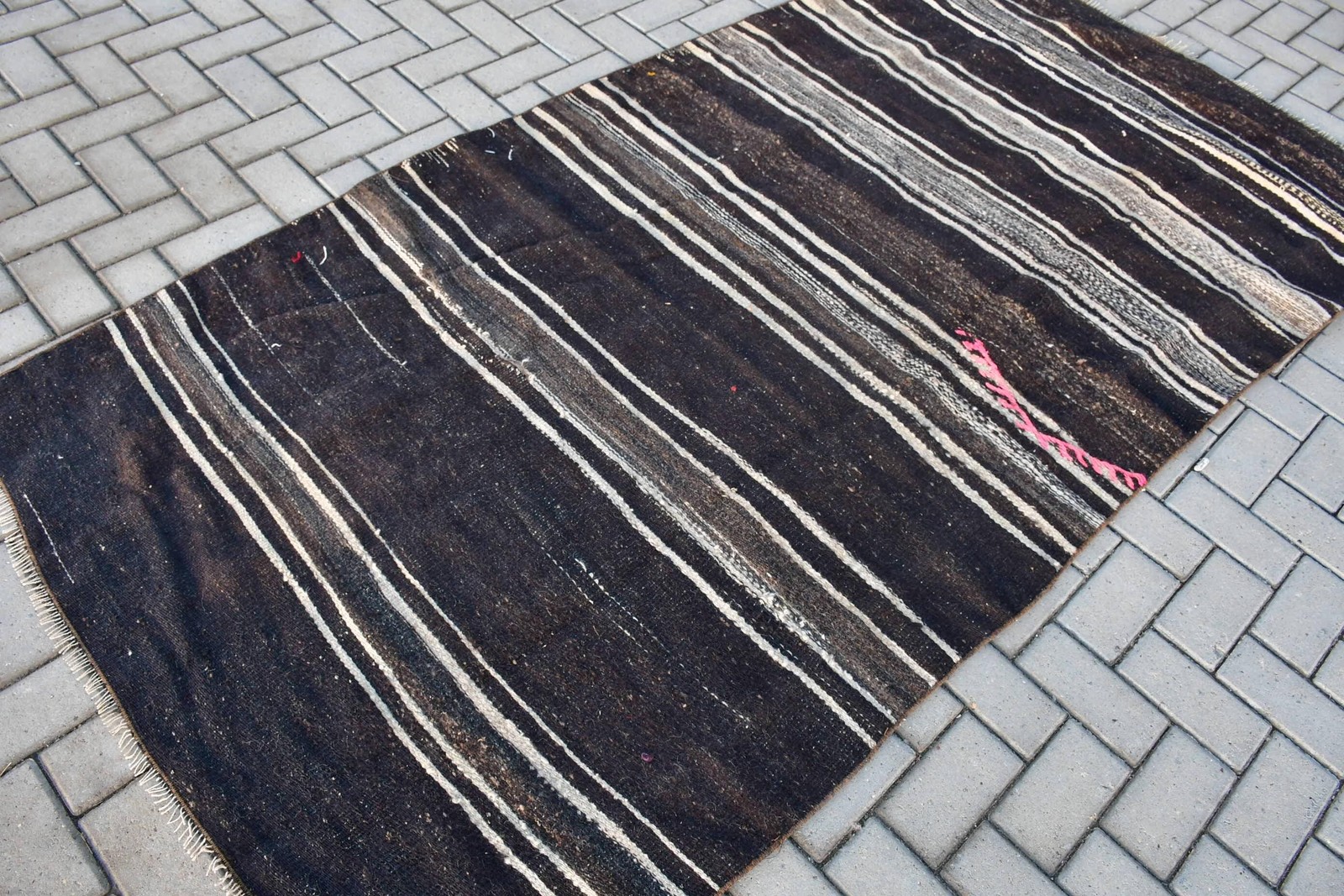 Turkish 4×8,4 ft Rug, Area Vintage Rug, Black Solid Wool Rug