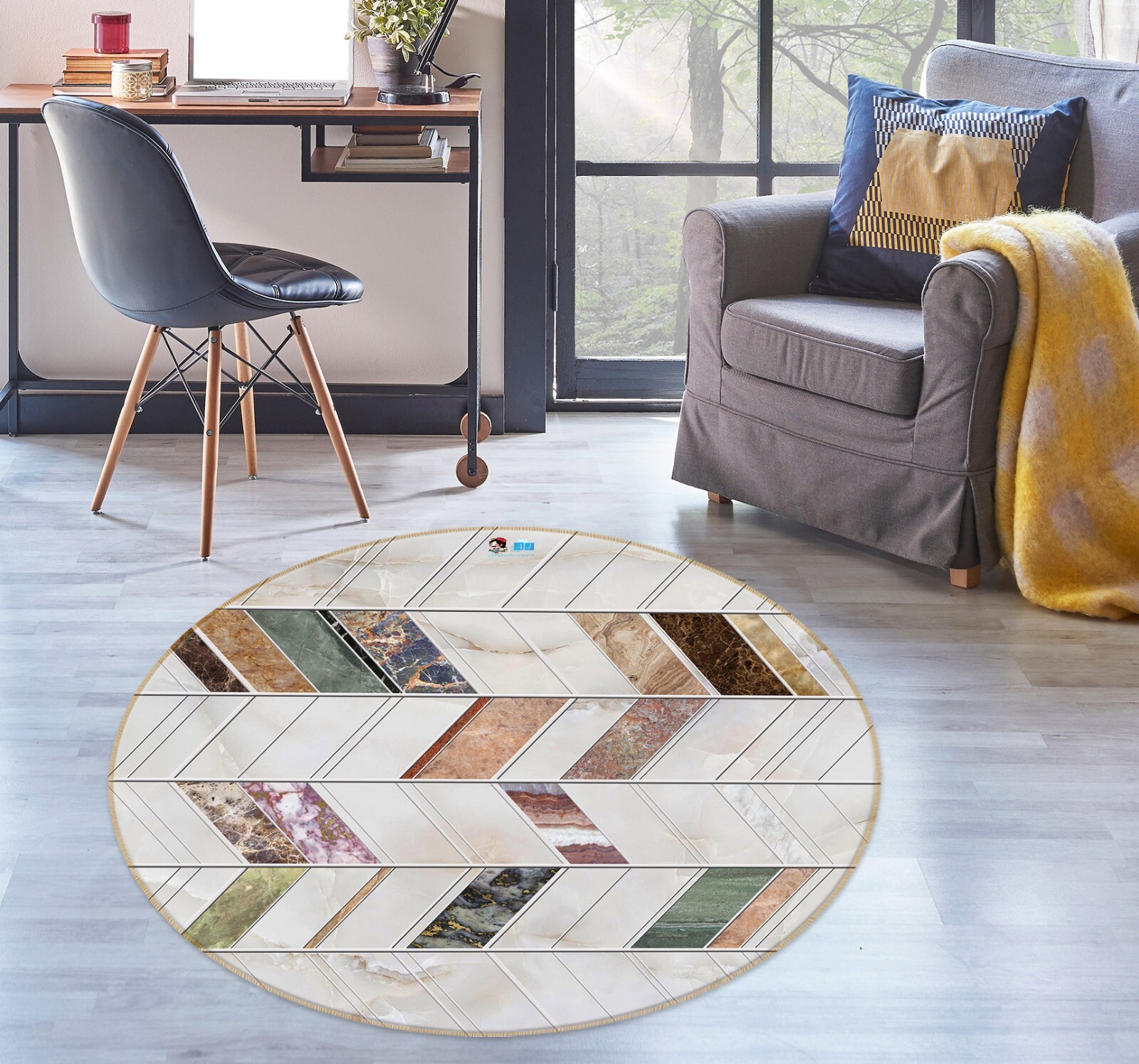 3D Marble Figure Round ZHUA3111 Game Non Slip Rug Mat Photo Carpet Amy