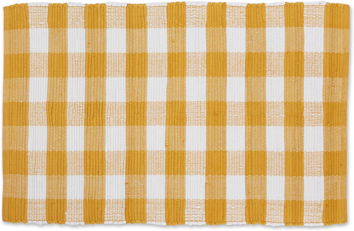 Buffalo Check Rug Collection, Hand Dyed Reversible Chindi Rug, 26X40, Honey Gold