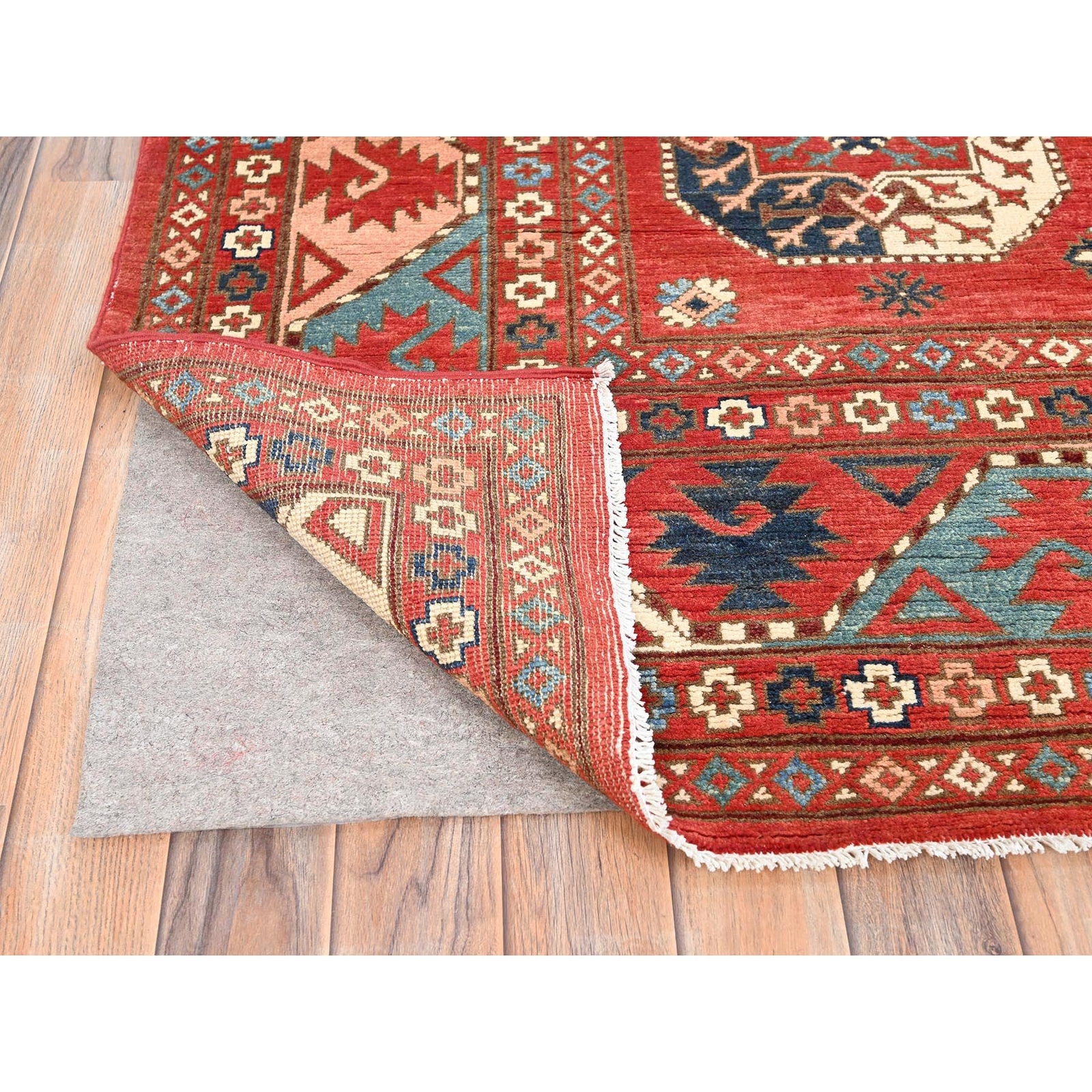 8’2″x9’10” Red Hand Knotted Afghan Special Kazak Pure Wool Oriental Rug R85416
