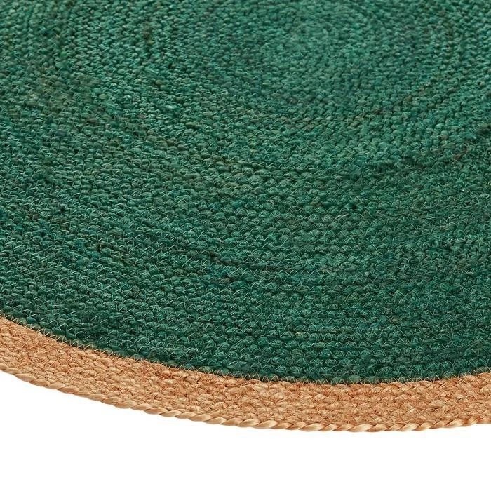 Round Jute Braided Reversible Rug Green Color Modern Farmhouse Floor Carpet Mat