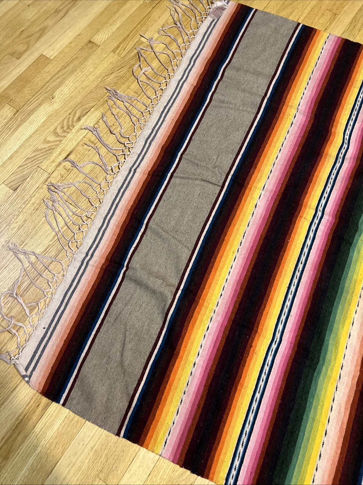 VTG Mexican Saltillo Serape Weaving Textile Blanket Rug Warm Tone 84″x 46″