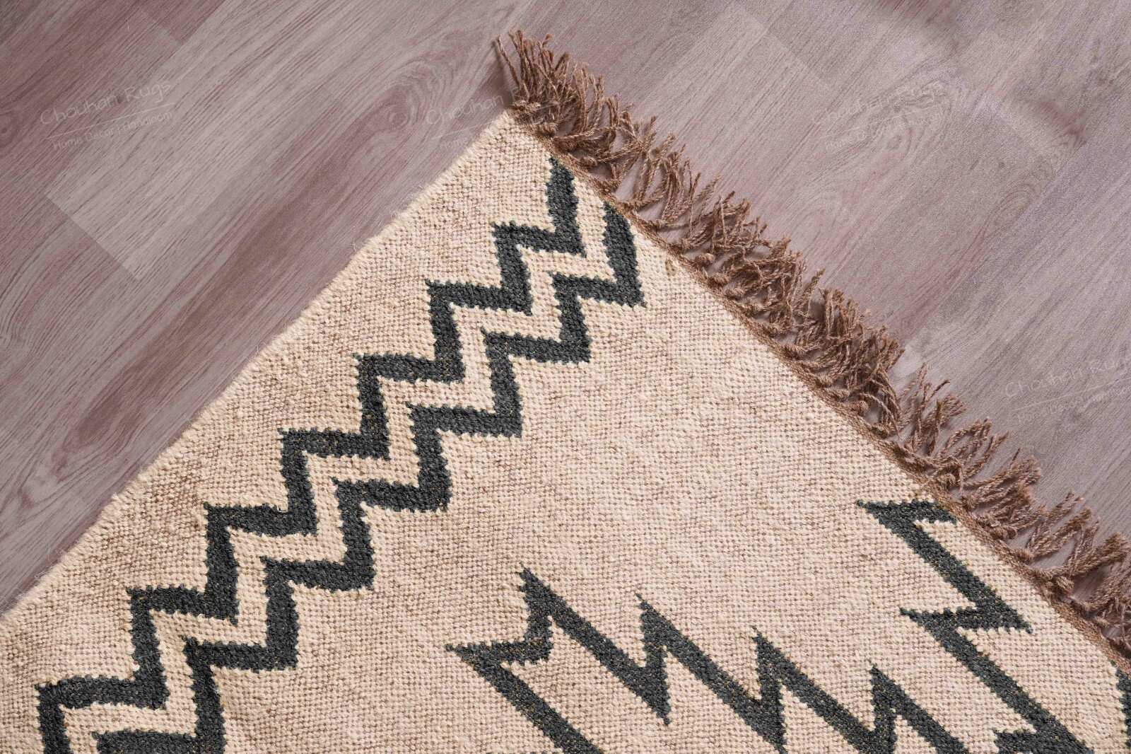 Handwoven Wool Jute Off White Kilim Rug With Black Design Rug For Living Room