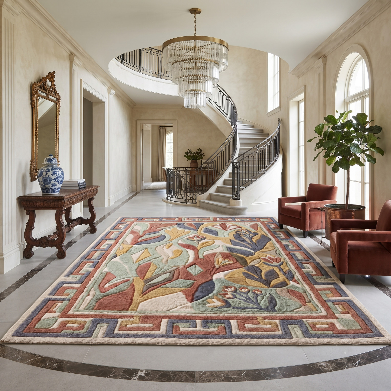Hand Tufted Abstract Wool Rug Modern Geometric Living Room Bedroom Area Carpet