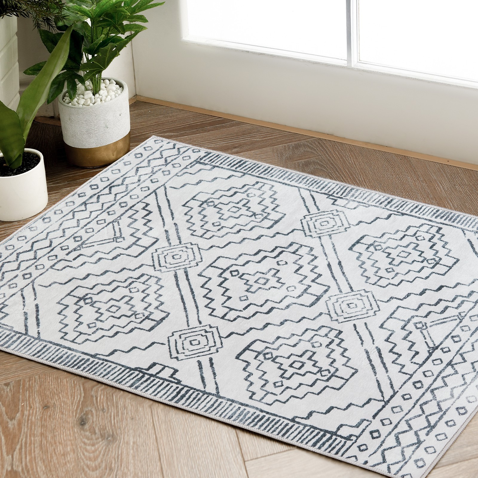 6×9 Vintage Floral Distressed Area Rug Washable Non-Slip Living Room Gray
