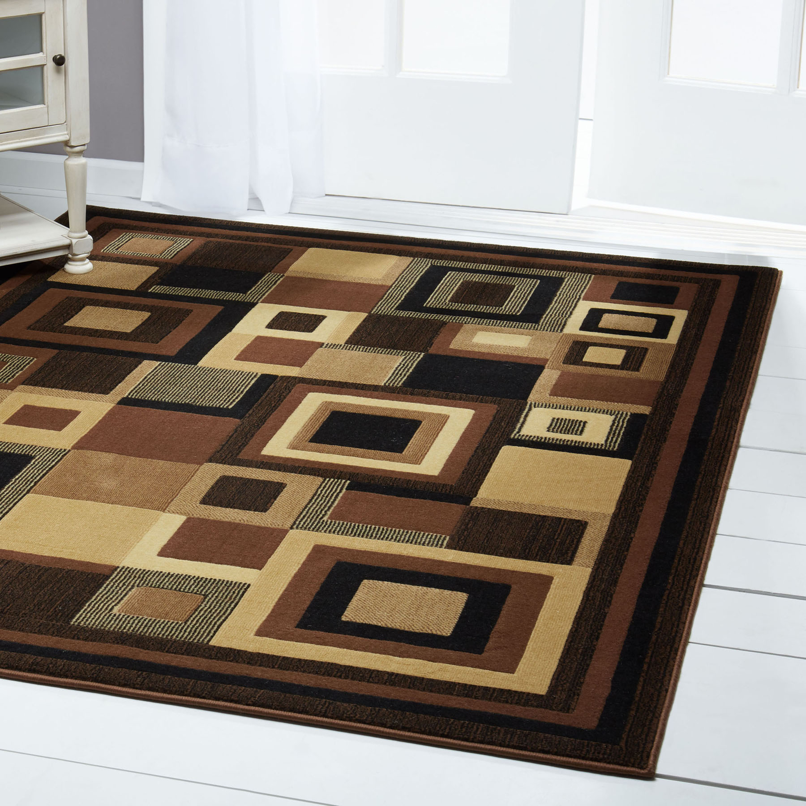 Squares Blocks Contemporary Brown 2×3 Area Rug – Actual 1’7″ x 2’7″