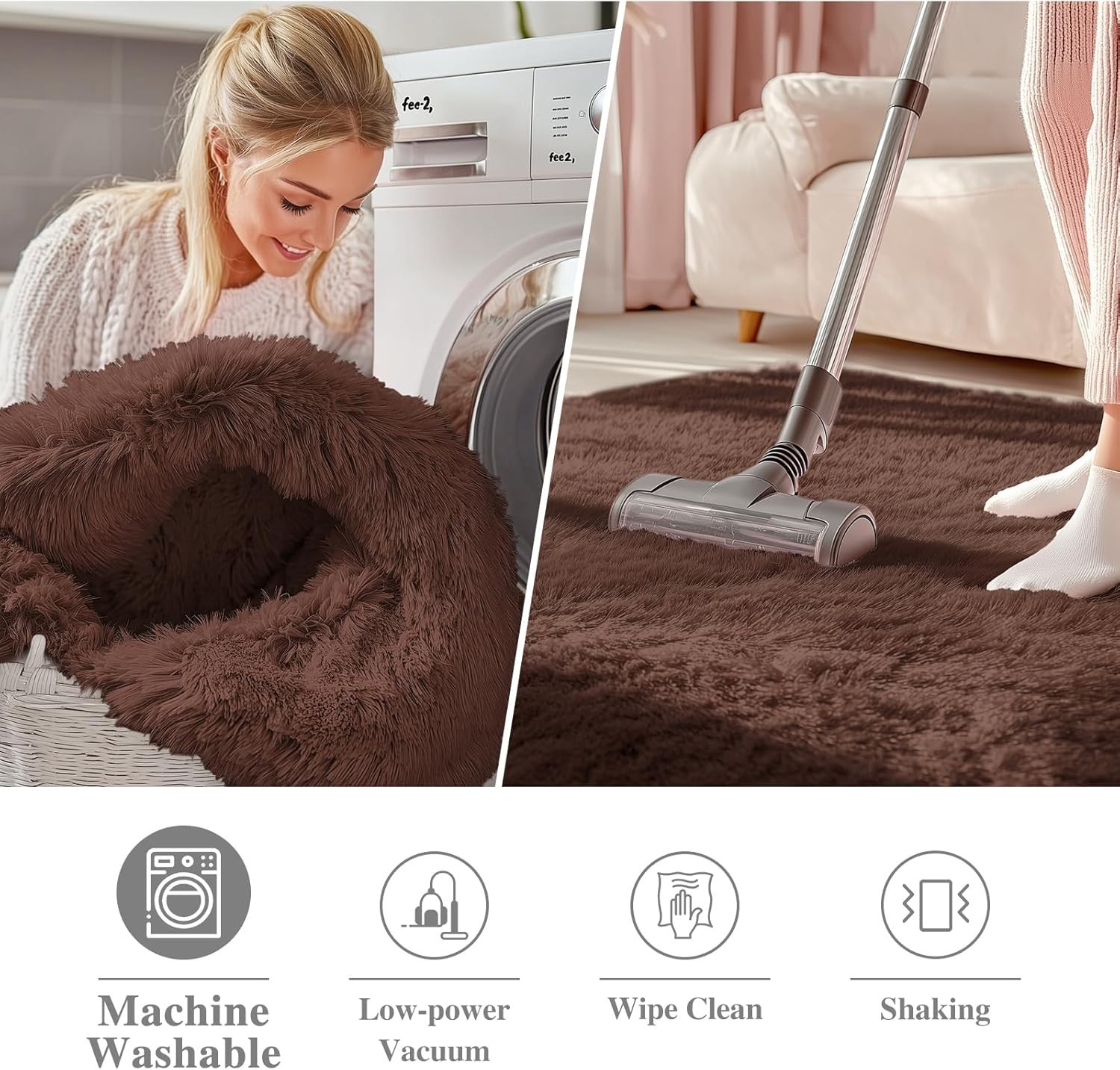 Luxury Handcrafted Faux Fur Carpet, 6′ Round, Coffee-Colored, Brand-New