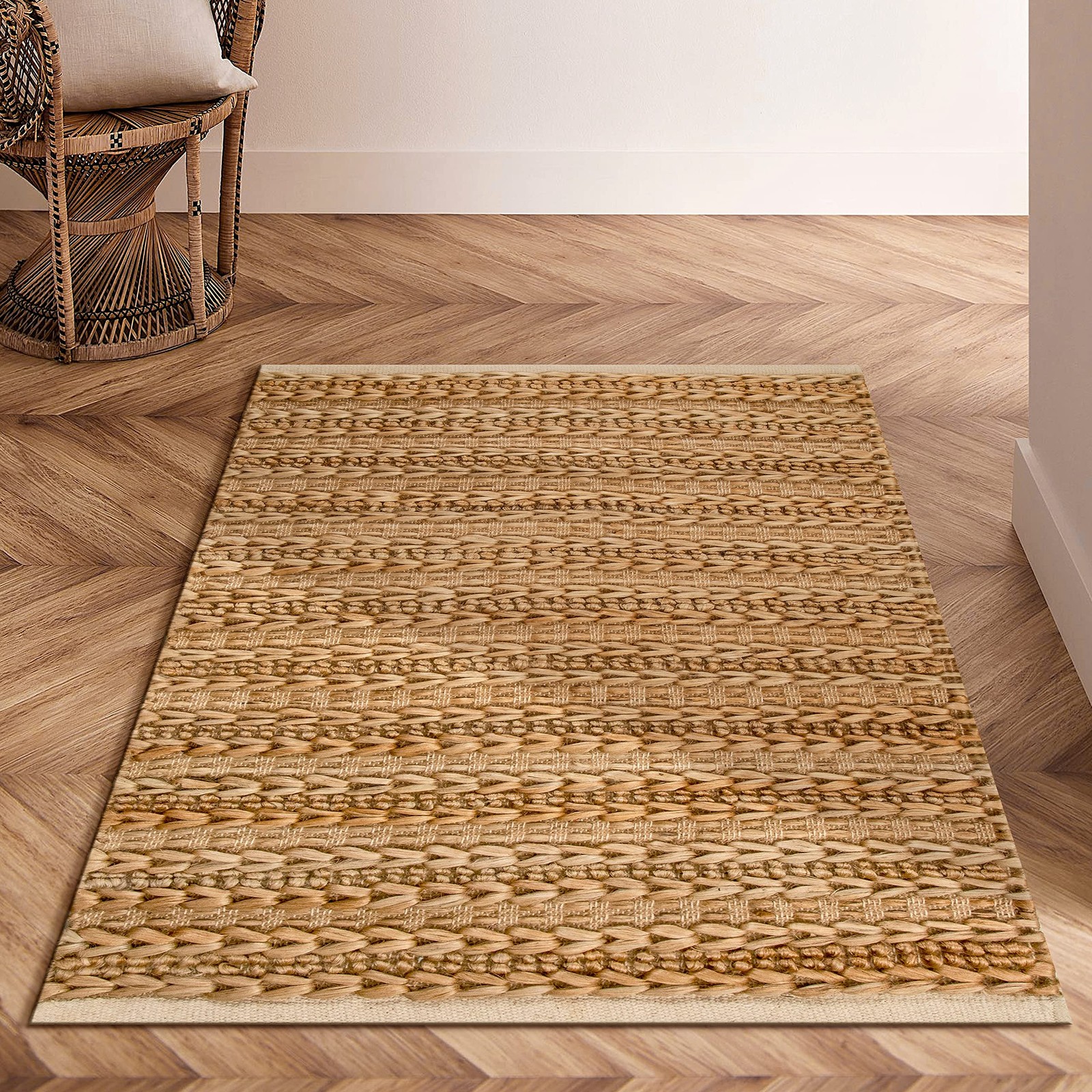 Jute Patsan Hand Woven Area Rug 2×3 Feet — Natural Twisted Stripe Design | So…