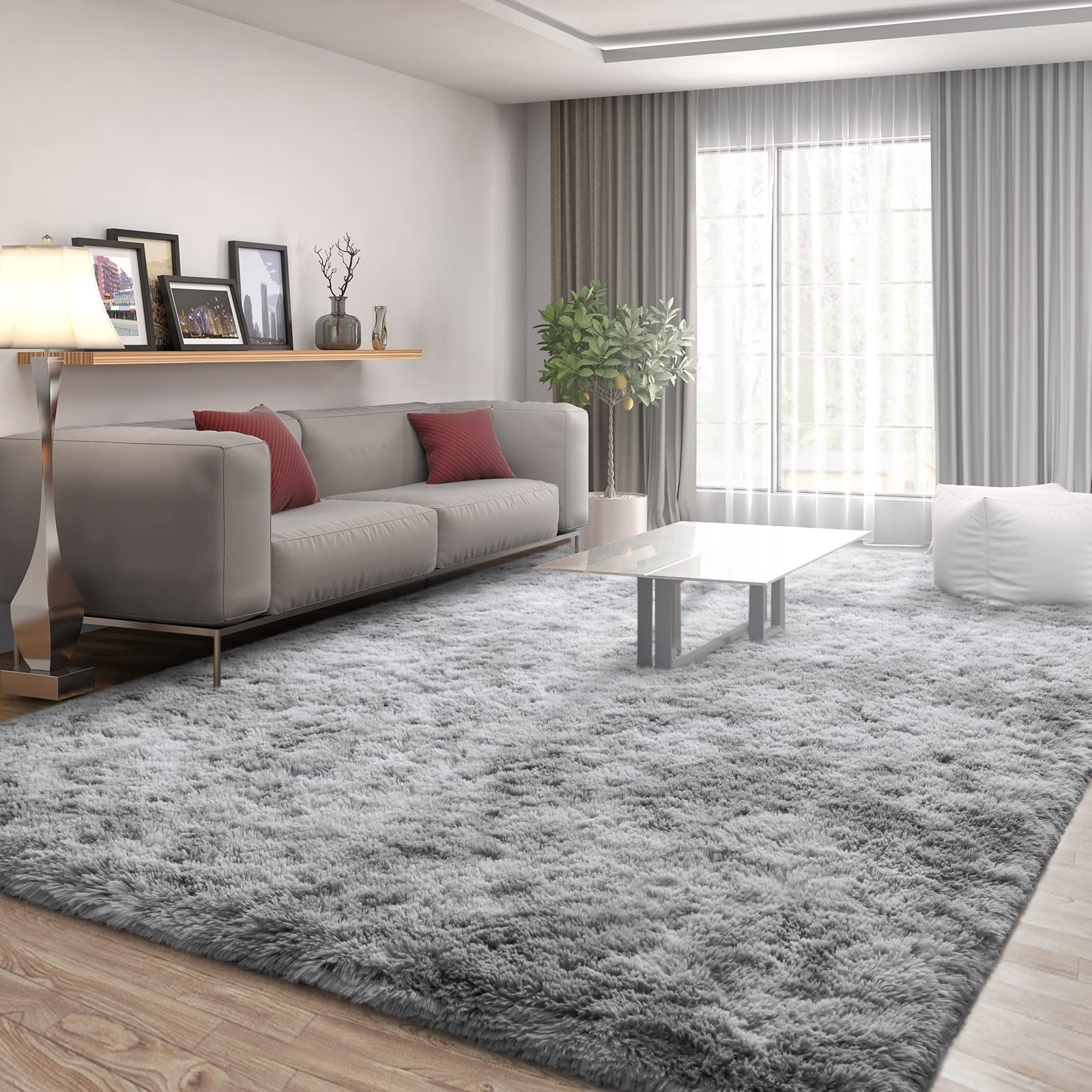 Large Area Rug 5×8 Feet Ultra Soft Plush Light Grey Tie-Dyed – Cozy Living Room