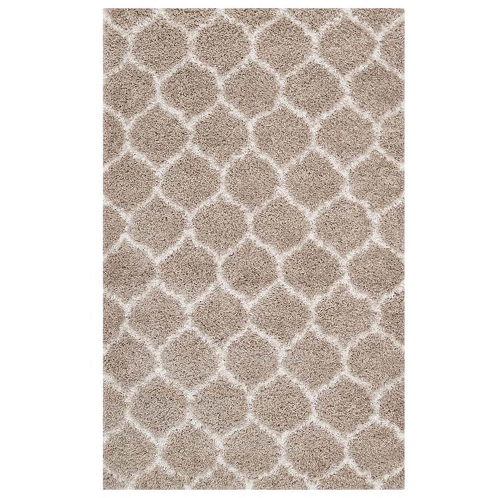Modway Solvea 5′ x 8′ Moroccan Trellis Shag Area Rug in Beige