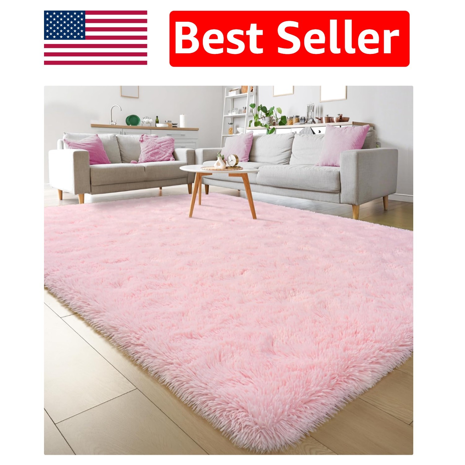 Fluffy Pink Area Rug 4′ X 5’4