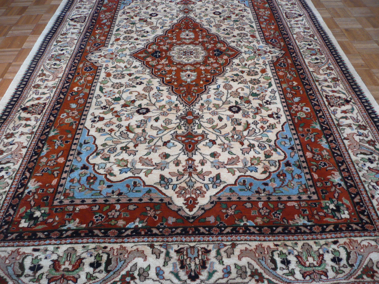 6 X 9 Hand Knotted Ivory Oriental Rug Fine Tabriz Design Oriental Rug G30
