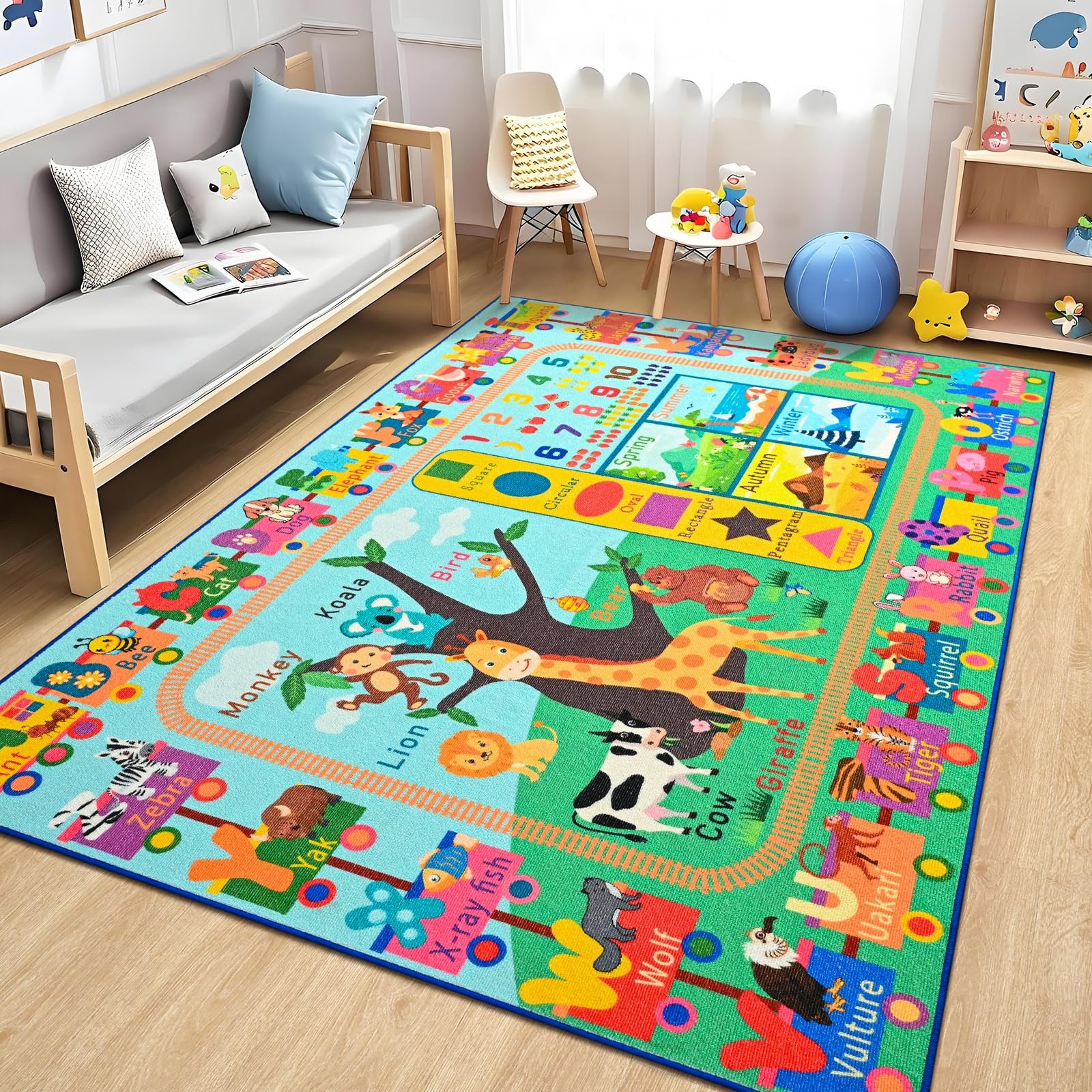 Kids Rug for Playroom, 4×6 ABC Educational Carpet for Classroom, Fun Alphabet