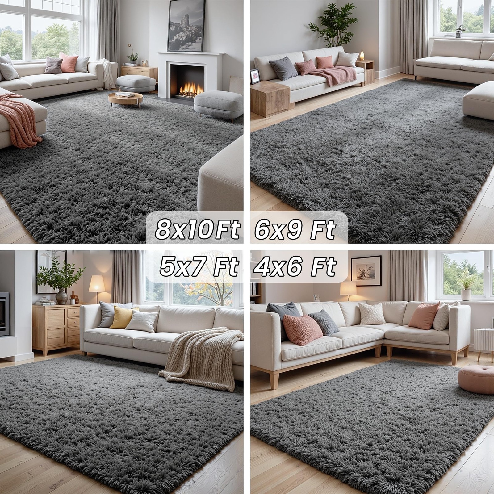 8×10 Area Rugs for Living Room: Ultra Soft 8′ x 10′ (Rectangular), Grey