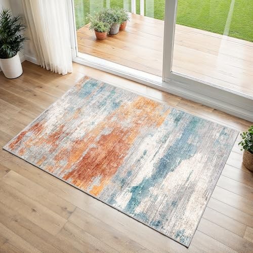 2×3 Washable Entryway Area Rug – Abstract 2′ x 3′ (Rectangular) Blue Brick