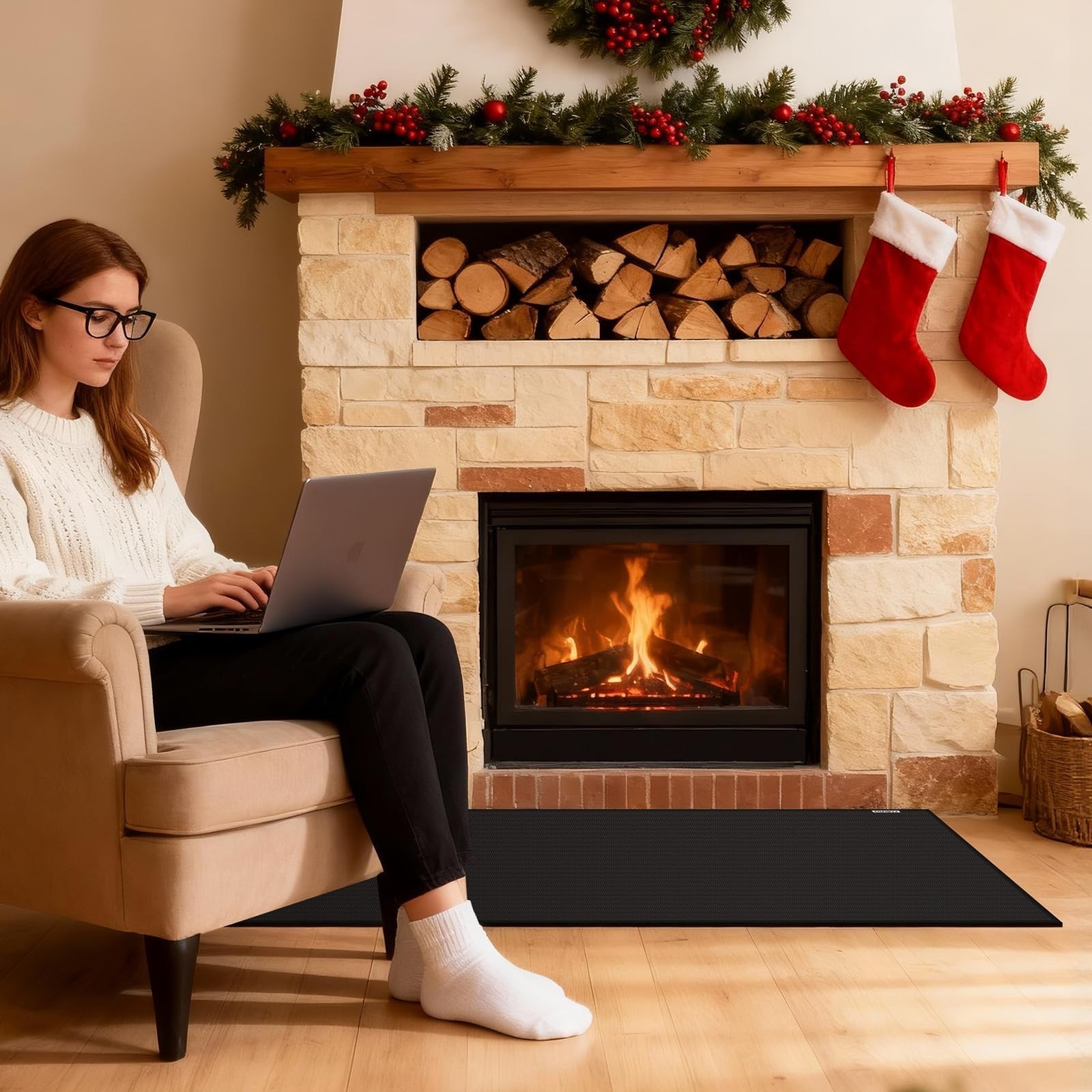 Fireproof Hearth Rug 48×28″ – Fire Resistant Fireplace Mat, Heat-Resistant Pad f