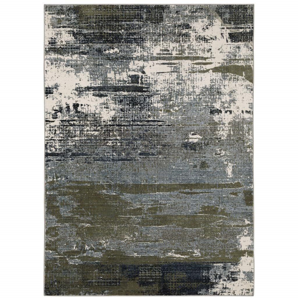 6′ X 9′ Blue And Green Abstract Power Loom Area Rug