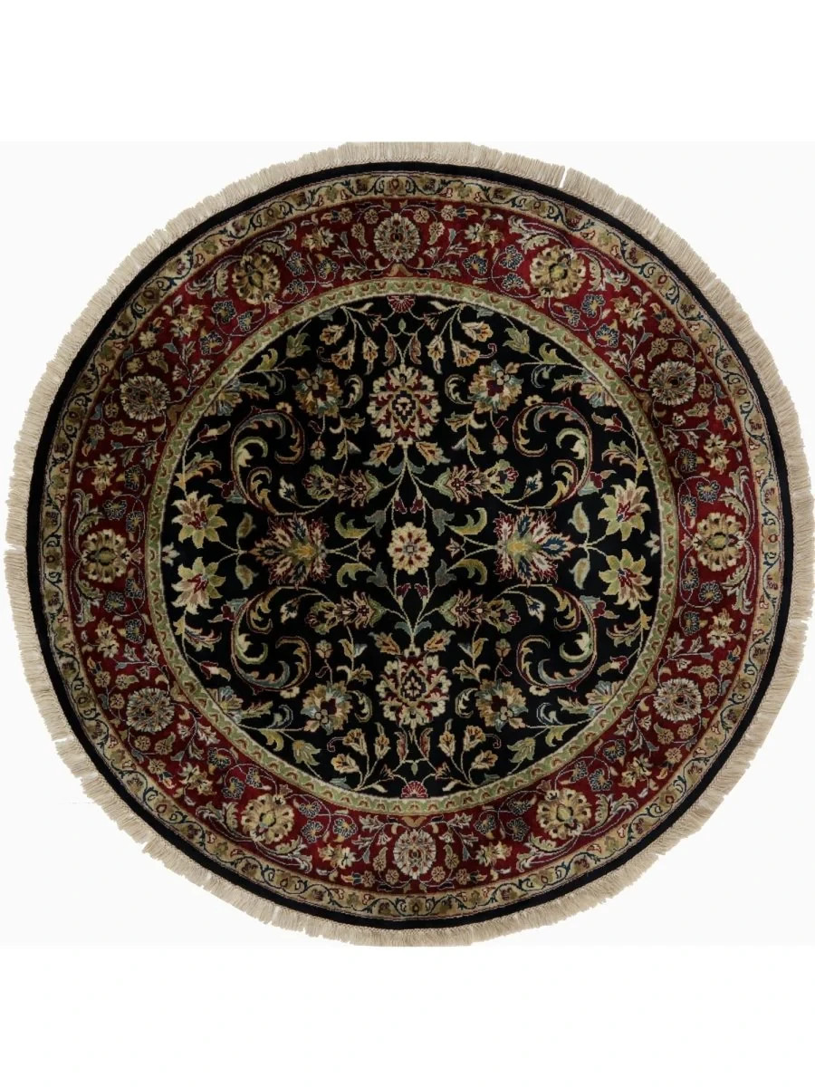 5×5 Hand-Knotted Vintage Round Area Rug – Floral Design – Free US Shipping