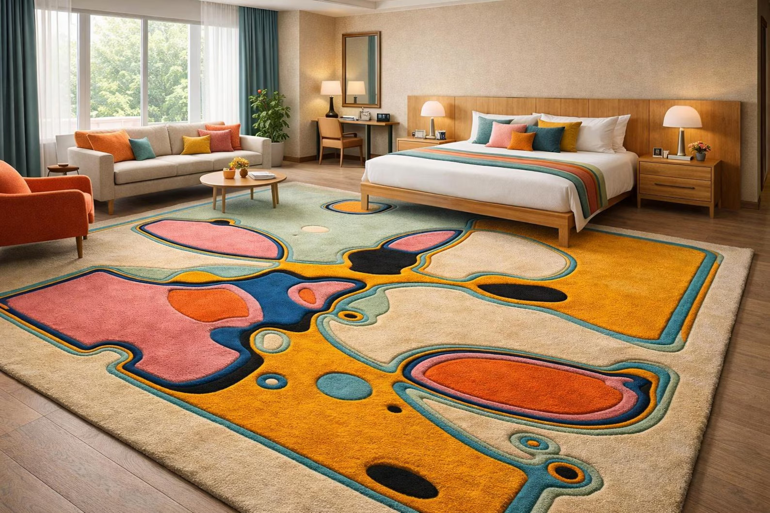 Hand-Tufted Abstract Wool Rug 8×10 – Colorful Modern Design Area Rug Carpet.