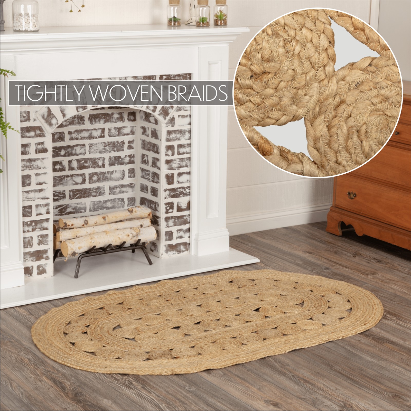 VHC Brands Accent Rug Celeste Jute Farmhouse 36×60 Oval Tan Braided Floor Mat