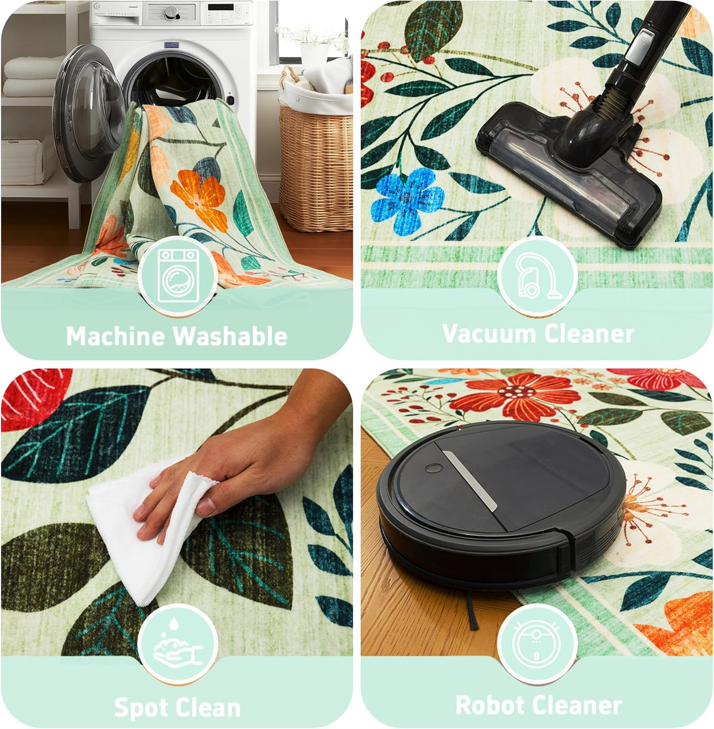 Area Rugs Floral, Non-Slip Machine Washable Wear-Resistant, Ultra Soft for Livin