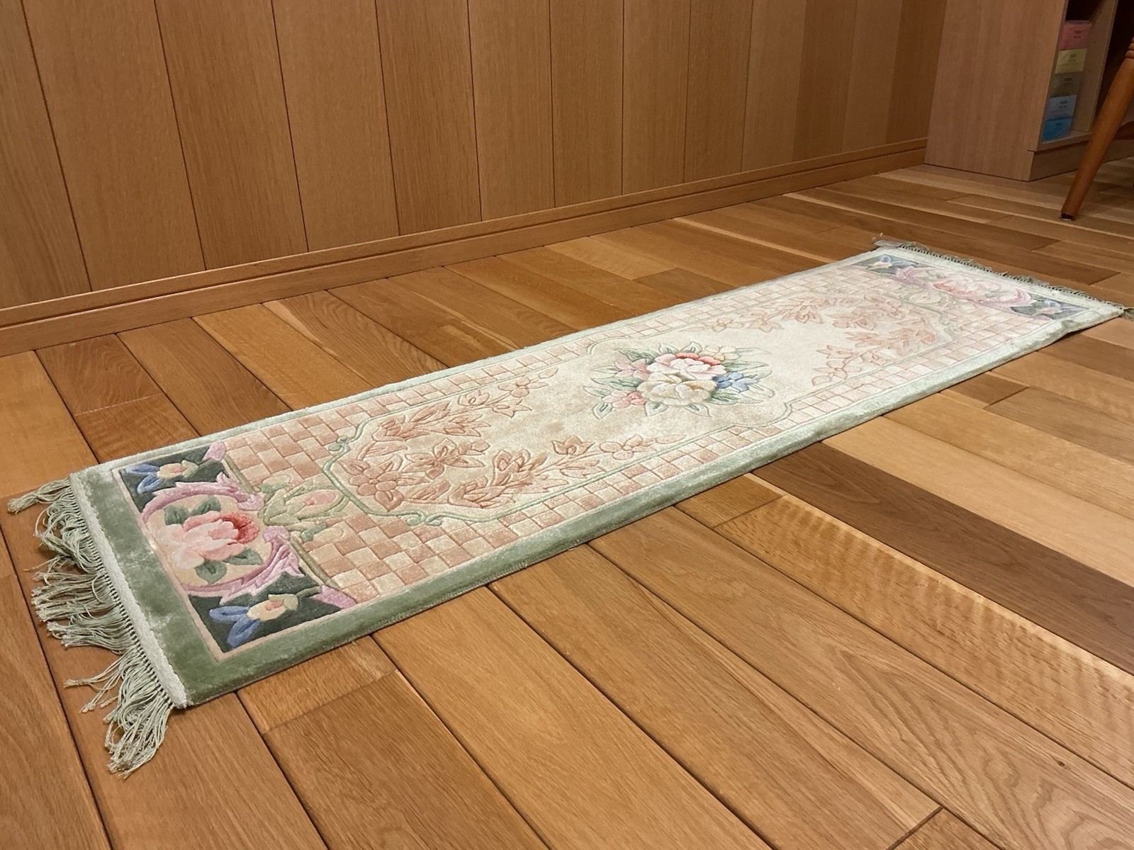 Brand New 100% Silk Chinese Art Deco Rug Hand-Knotted 3D Carved Beige 1.25×4′