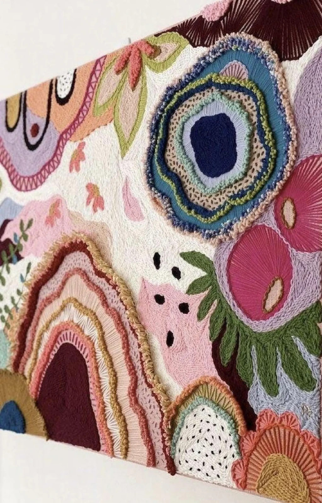 Hand Tufted Rug Wool Wall Rug: Colorful Modern Floral Textile Art Decor
