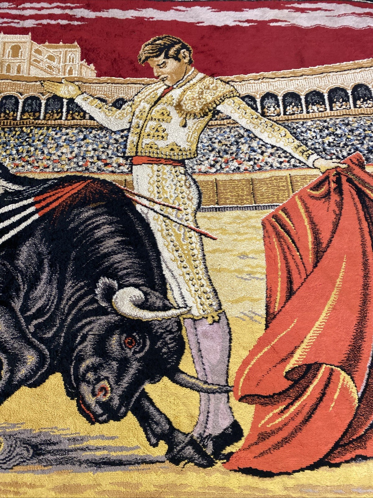 Vintage Spanish Bull Fighter Carpet Rug Kilim Runner Woven 200 cm x 120 cm