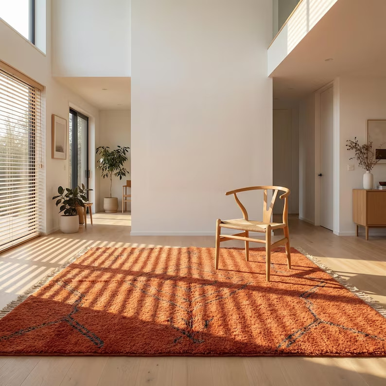 Terracotta Moroccan Rug – Burnt Orange Berber Carpet – Handmade Rust Wool Area