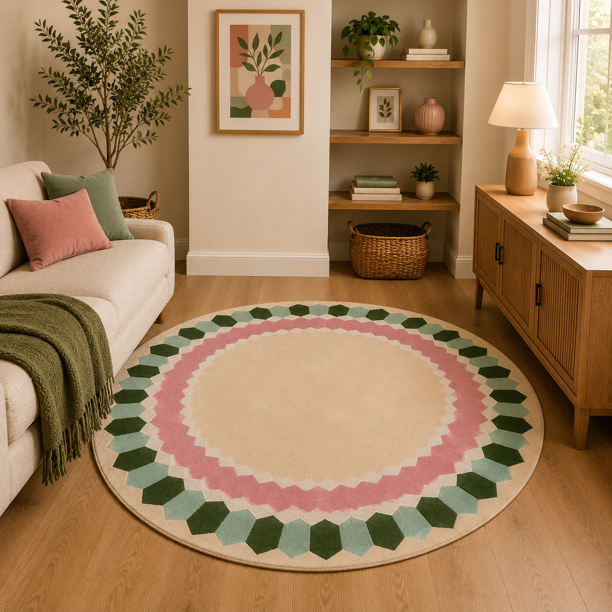 Modern Pink Green Beige Carpet for Living Room Bedroom Home Décor