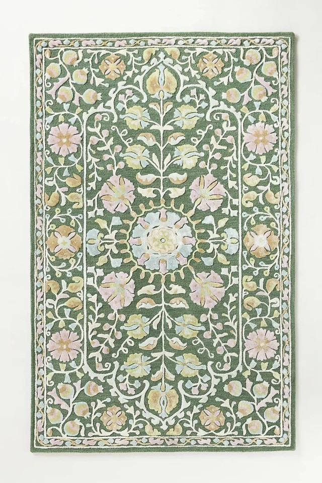 Hand-Tufted Full Floral Tail Rug Handmade Area Rug Wool & Silk Rugs for Any Room