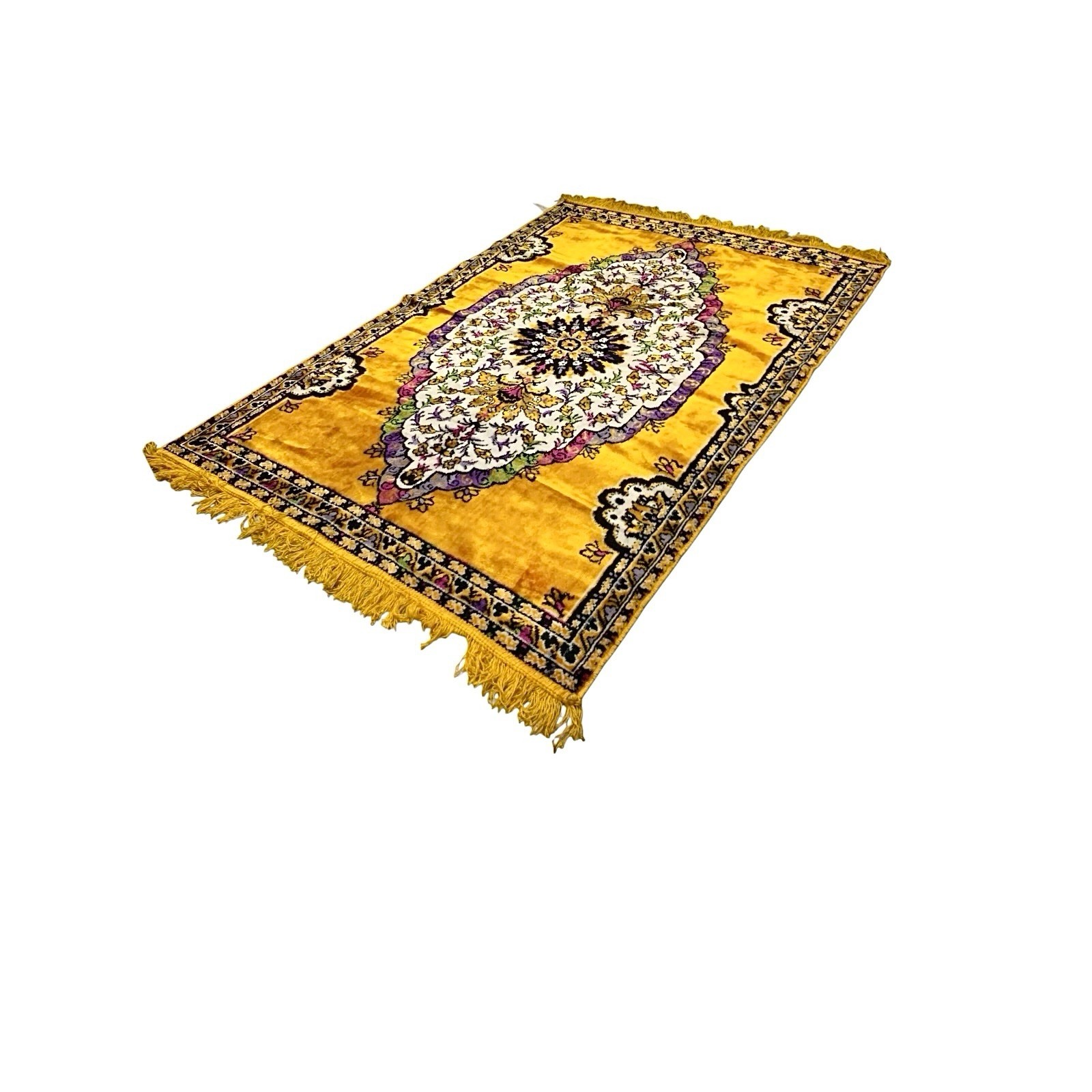 Rug French Floral Medallion Design Cotton Rayon Blend Vintage Boho Decor