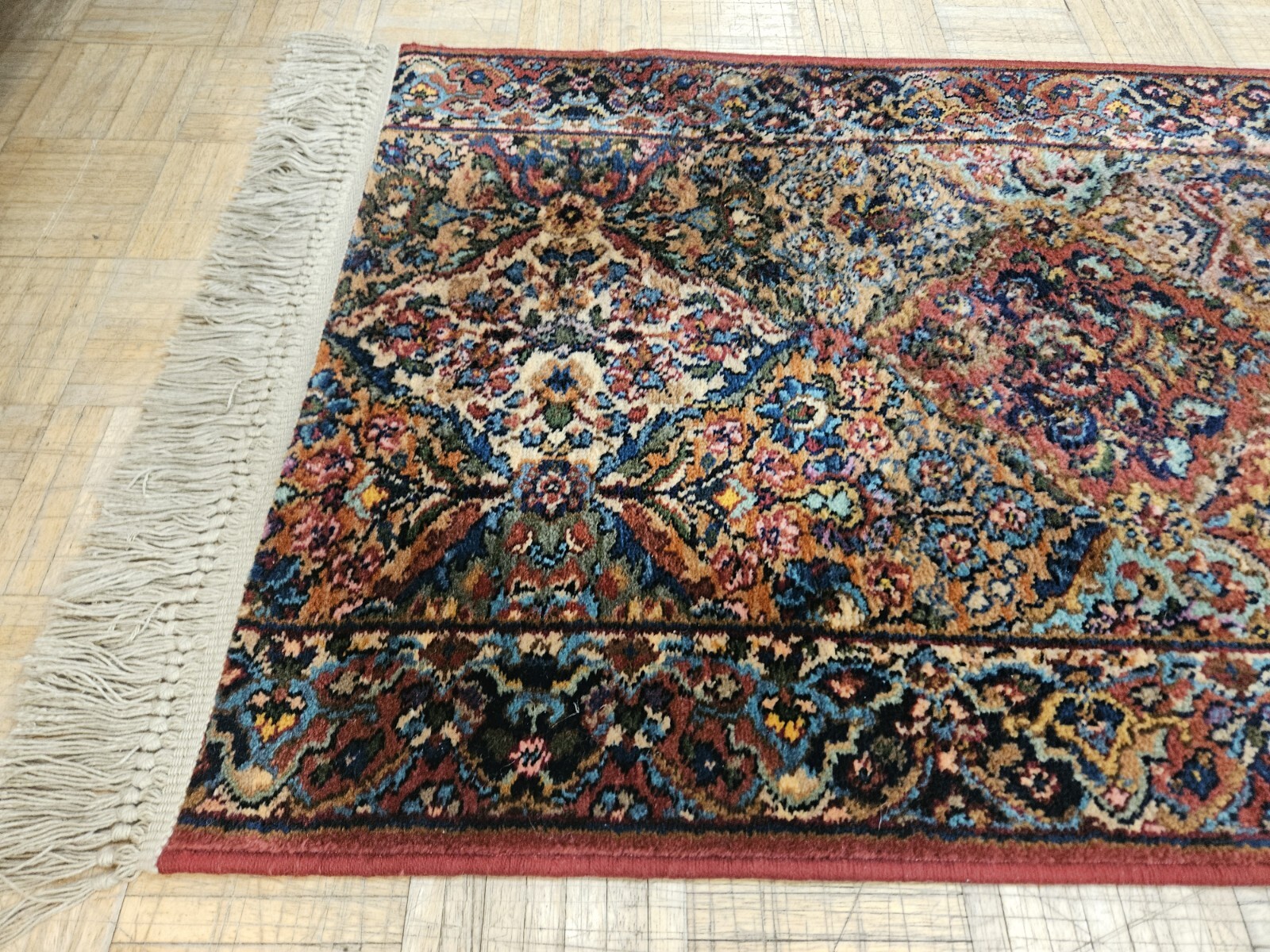 2.6×12 VINTAGE KARASTAN MULTICOLOR PANEL KIRMAN ORIGINAL 700 717 100% WOOL RUG