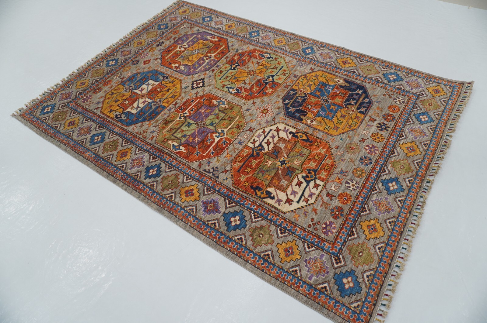 5 x 7 ft Gray Ersari Afghan Hand Knotted Wool Geometric Tribal Area Rug